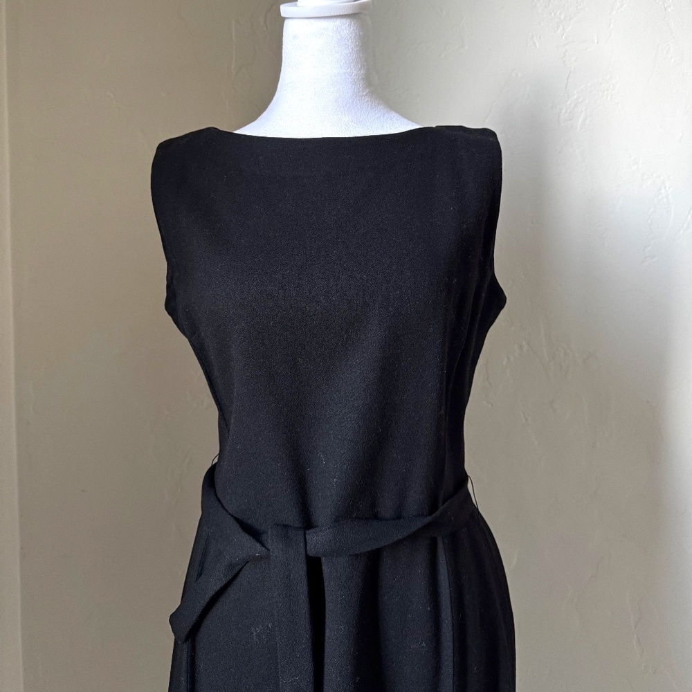 Vintage 100% Wool Black Dress with Belt by Sloat & Co New York - Size 10